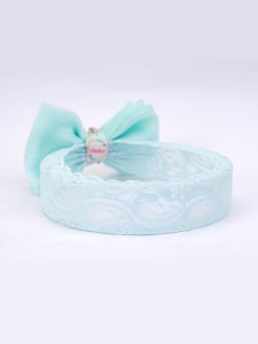 Adjustable Lace Bow Hair Band for Girls & Kids - Baby Blue Choko