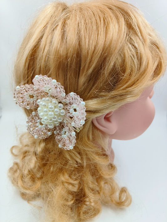 Pink Floral Crystal Hair Clip for Girls & Kids - Handmade Pearl Accessory - Choko