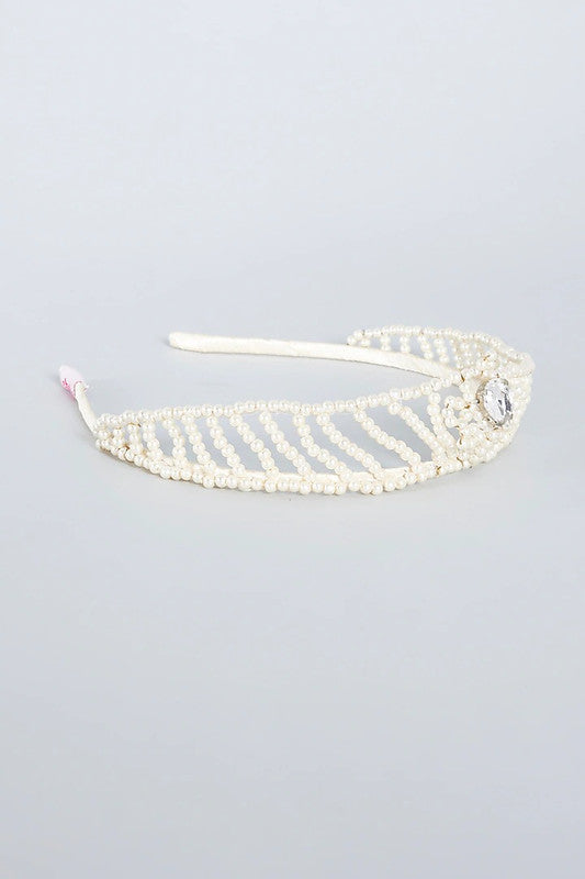 La Peregrina Faux Pearls Hair Band for Girls & Kids - White