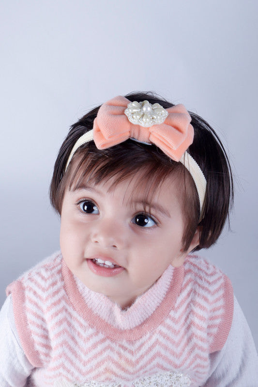 Little Angel Pearl & Velvet Hair Band for Babies - Orange Bow Choko