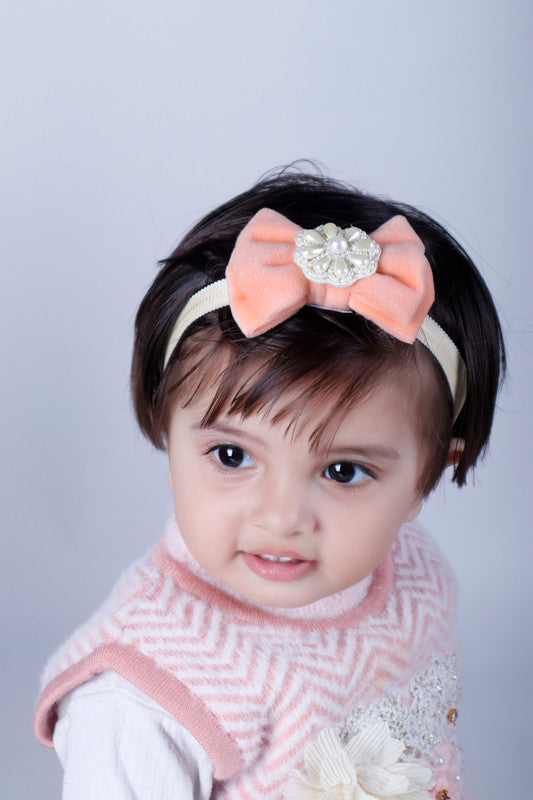 Little Angel Pearl & Velvet Hair Band for Babies - Orange Bow Choko