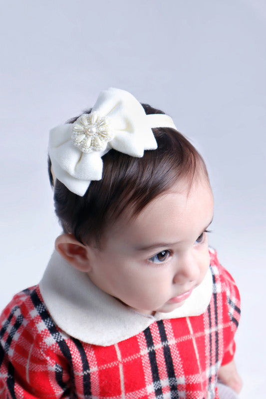 Little Angel Pearl & Velvet Hair Band for Babies - Off White Bow Choko