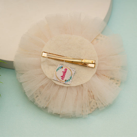 Exquisite Blossom Satin, Tulle & Lace Hair Clip for Girls & Kids - Peach Sophistication Choko