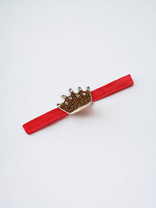 Golden Baby Crown Crystal Hair Band for Babies - Red Elastic Choko