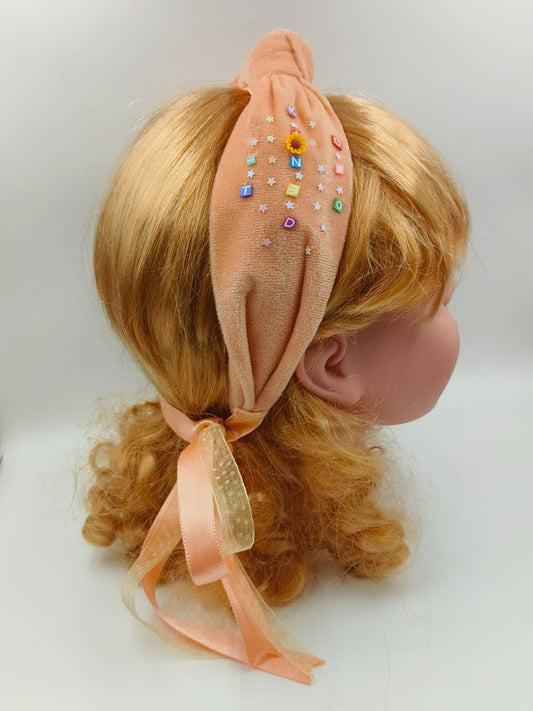 Choko Girls' Peachy Bejeweled Headband - Soft Velvet & Glittering Gems