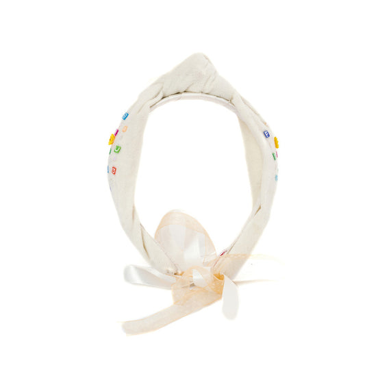Choko Girls' Ivory Gemstone Knot Headband - Off White & Rainbow Sparkle