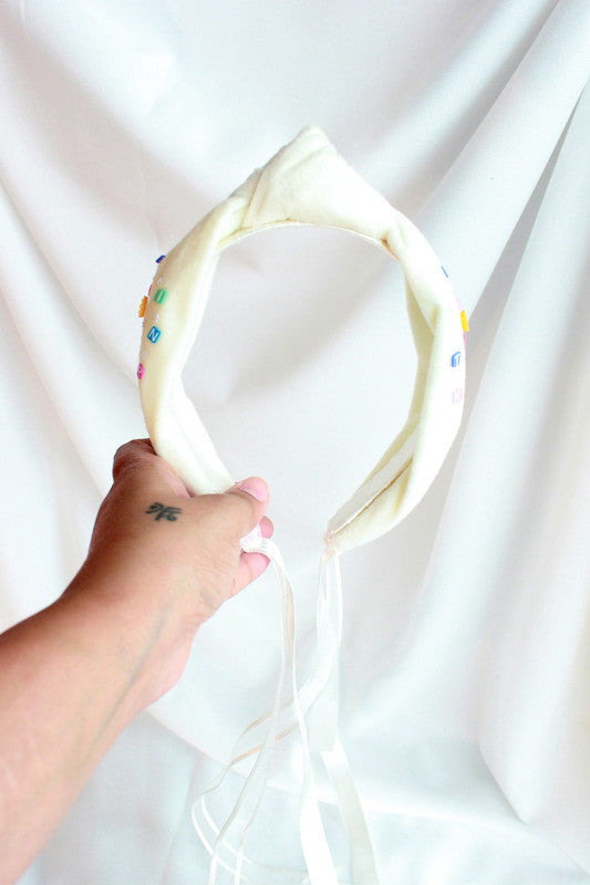 Choko Girls' Ivory Gemstone Knot Headband - Off White & Rainbow Sparkle