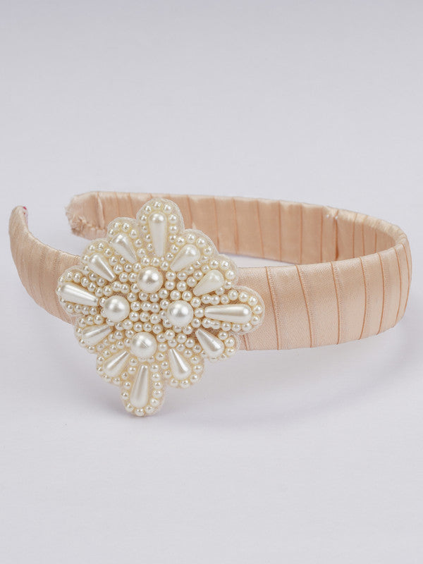 Gold-Toned Brown Hairband - Teardrop Pearls - Celestial Ballet - Brown/Cream