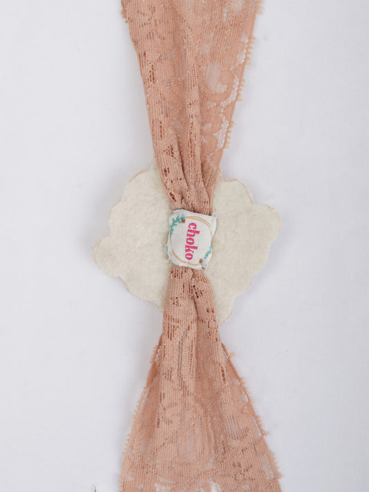 Brown Lace Net Headband for Babies - Teardrop Pearls & Stellar Design (Choko)