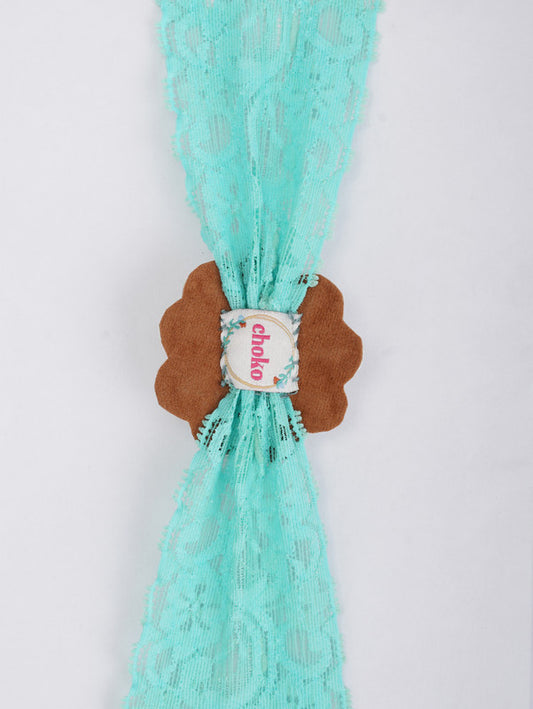 Floral Green Lace Net Hair Band - Teardrop Pearls - Floral Pattern - Vibrant Floral Green