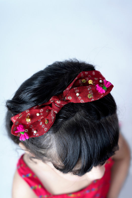 Ghungroo Stretch Hairband for Babies & Kids - Bandhani Print Fusion - Choko