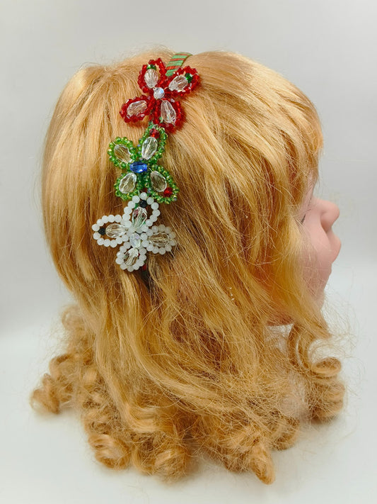 Beaded Butterfly Hairband for Girls - Red, Green, White
