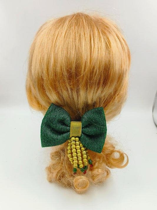 Green Fabric Bow Hairtie for Girls
