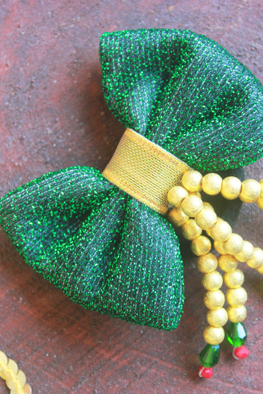 Green Fabric Bow Hairtie for Girls