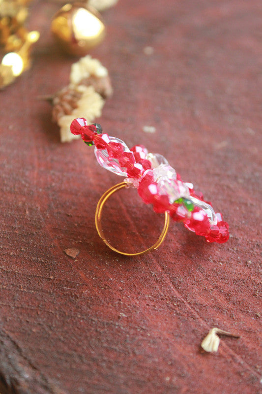 Beaded Pearl Butterfly Ring for Girls - Red - Choko Jewellery
