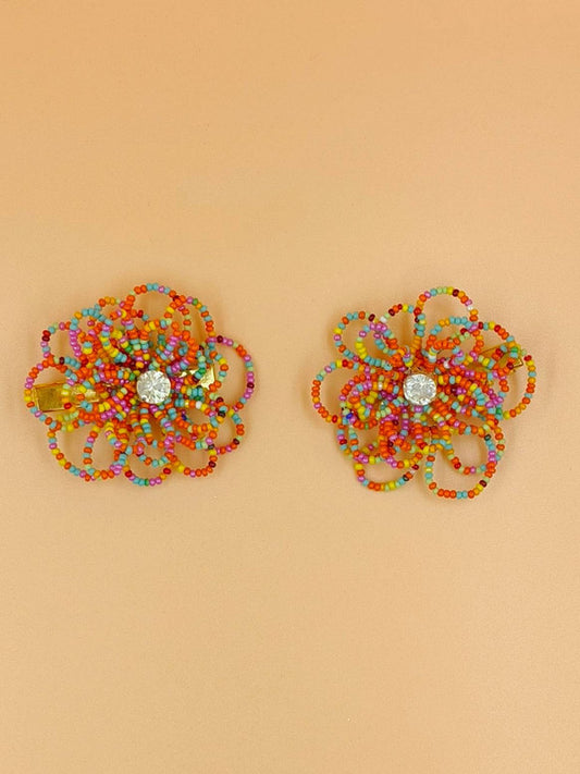 Choko Floral Beaded Hairclips - Multicolour