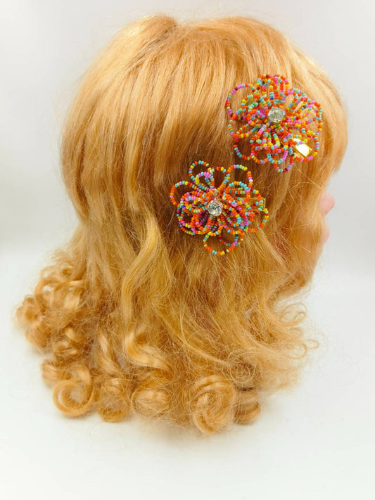 Choko Floral Beaded Hairclips - Multicolour