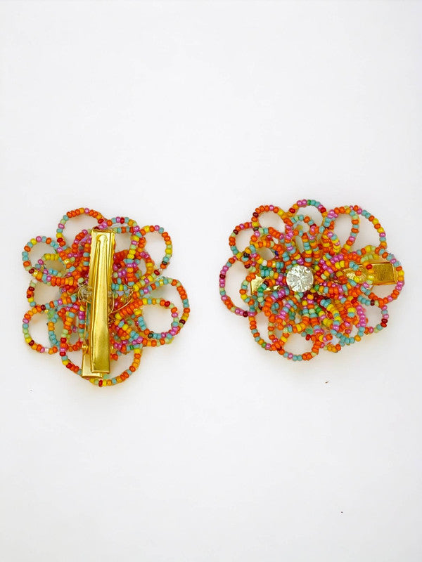 Choko Floral Beaded Hairclips - Multicolour