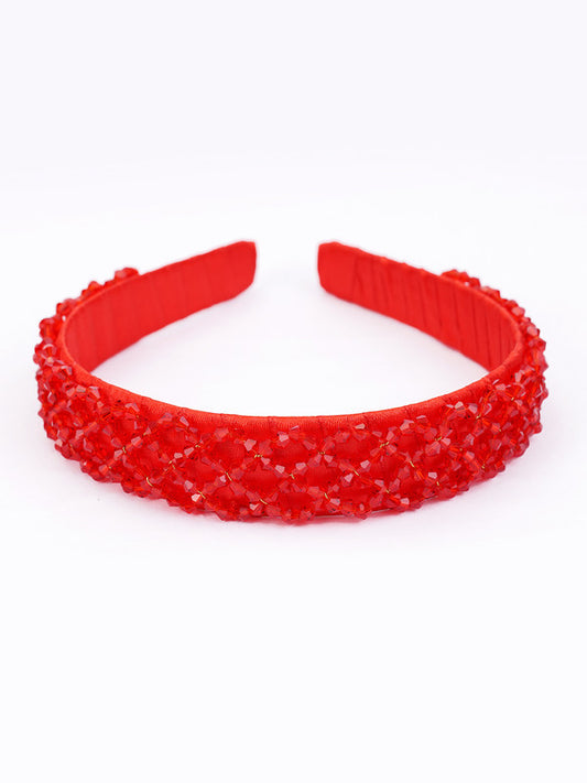 Embellished Interlocked Hairband for Girls & Kids - Festive Red