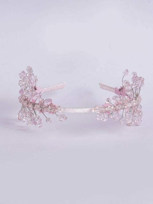 Choko - LittleBlooms - Satin Floral Crystal Hair Band - Natural Elegance - Pink, Clear
