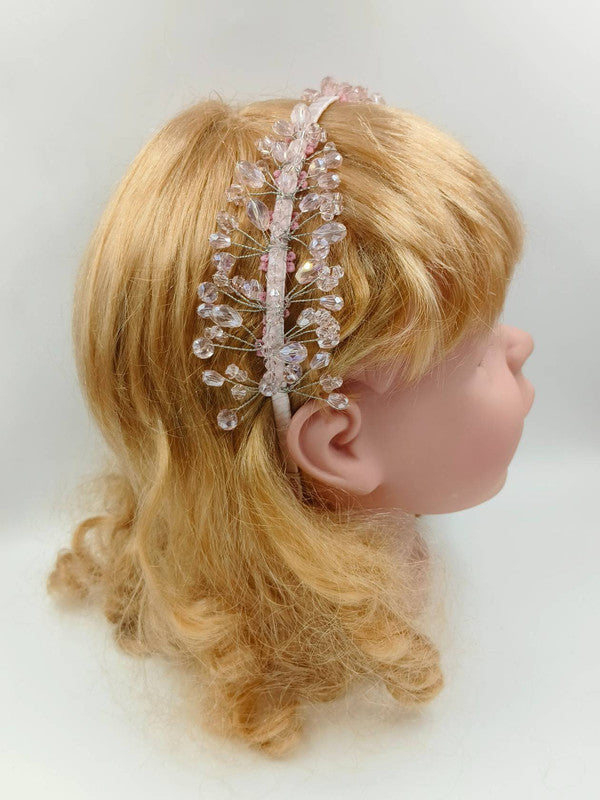 Choko - LittleBlooms - Satin Floral Crystal Hair Band - Natural Elegance - Pink, Clear