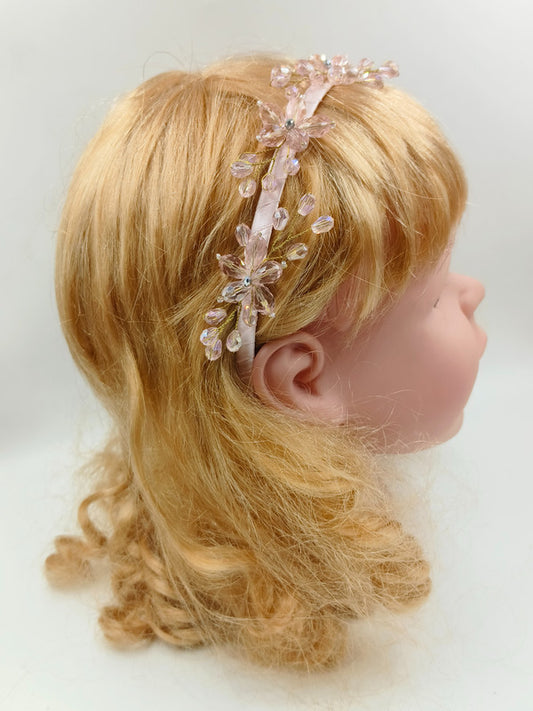 Crystal Floral Hairband for Girls & Kids - Pink & Clear