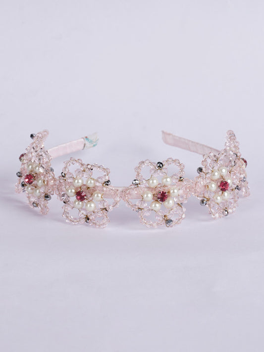 Floral Beads Accented Hairband - Pink