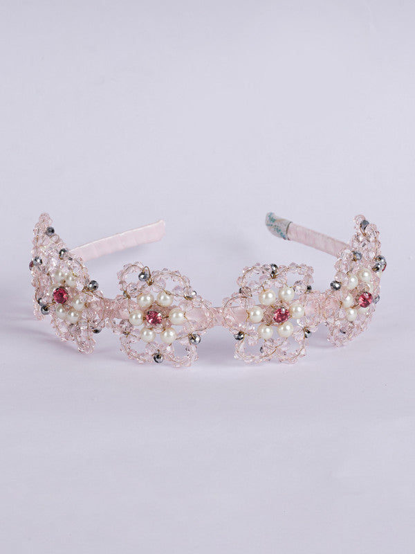 Floral Beads Accented Hairband - Pink
