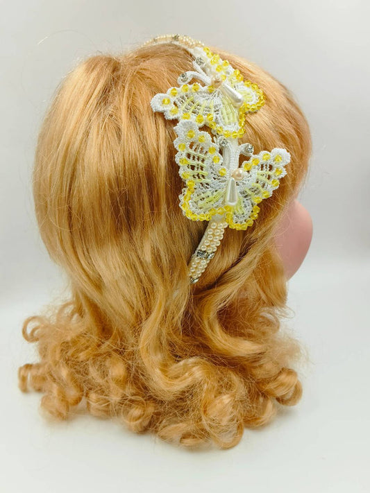 Yellow Beaded Butterfly Hairband for Girls - Choko Kids' Accessory