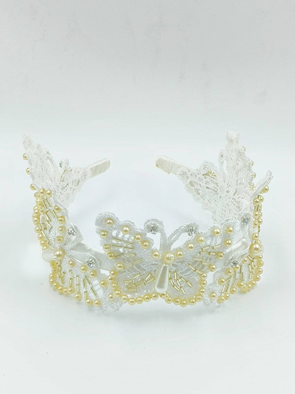 Choko Off White Lace Butterfly Kids Hairband for Girls