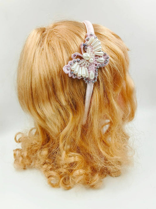 Pink Butterfly-Shaped Hairband with Pearls - Choko Kids' Accessory