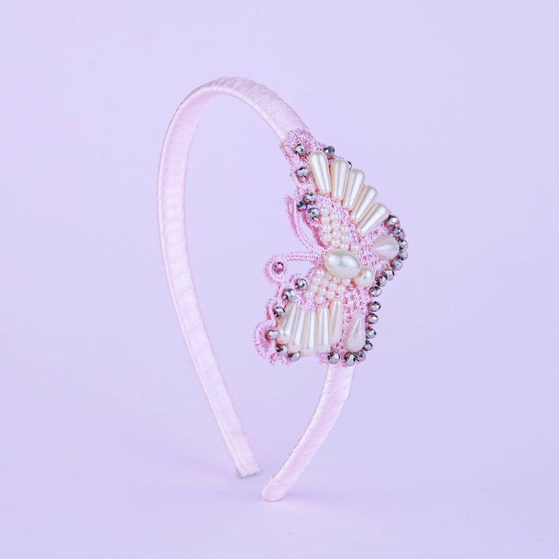 Pink Butterfly-Shaped Hairband with Pearls - Choko Kids' Accessory
