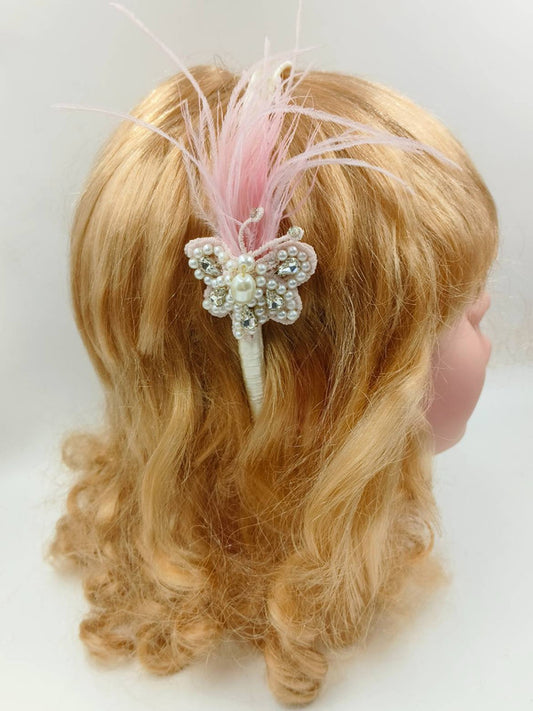 Pink Hairband with Feather & Pearl Detail - Choko Kids' Accessory