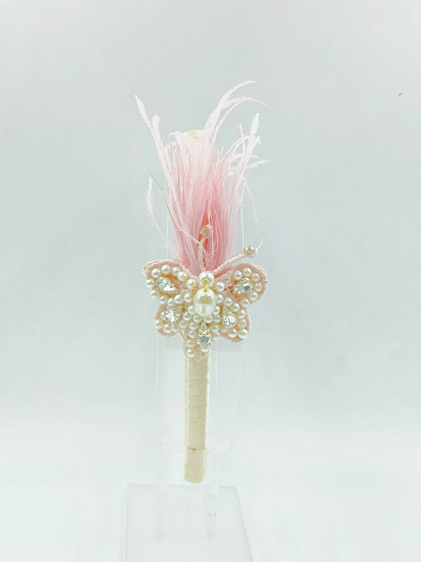 Pink Hairband with Feather & Pearl Detail - Choko Kids' Accessory