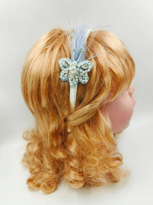 Blue Hairband with Feather & Pearl Detail - Choko Kids' Accessory