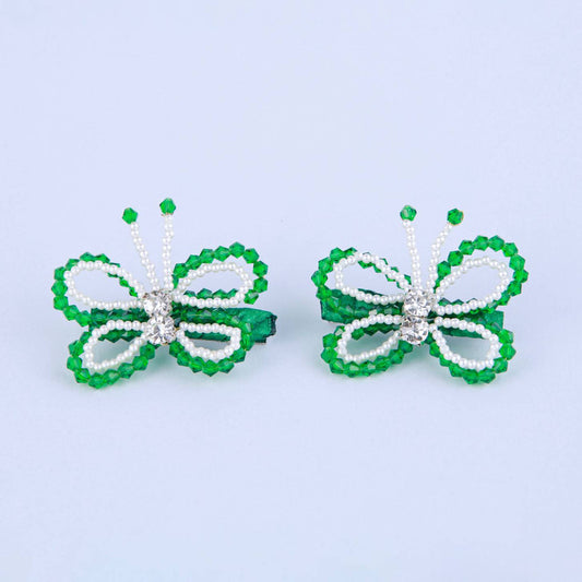 Choko Green Butterfly Beaded Kids Hairclips for Girls