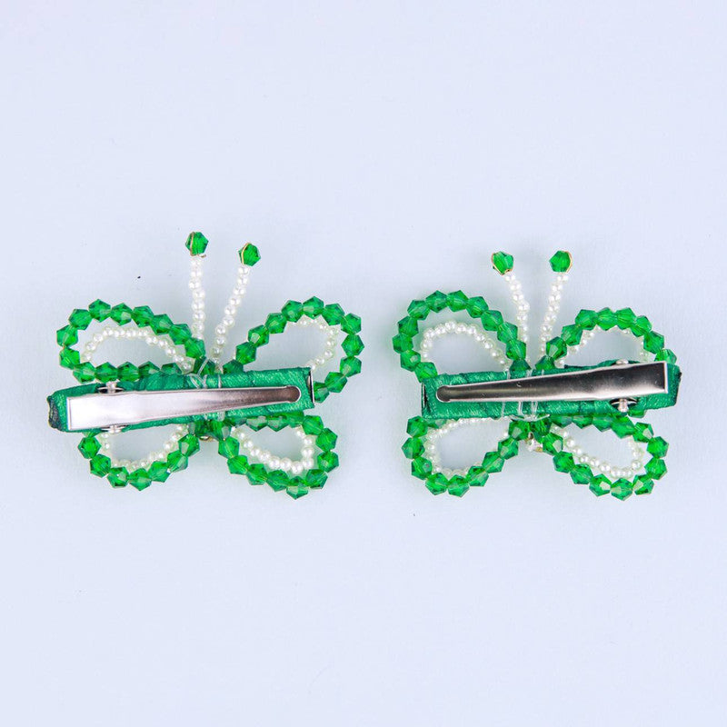 Choko Green Butterfly Beaded Kids Hairclips for Girls