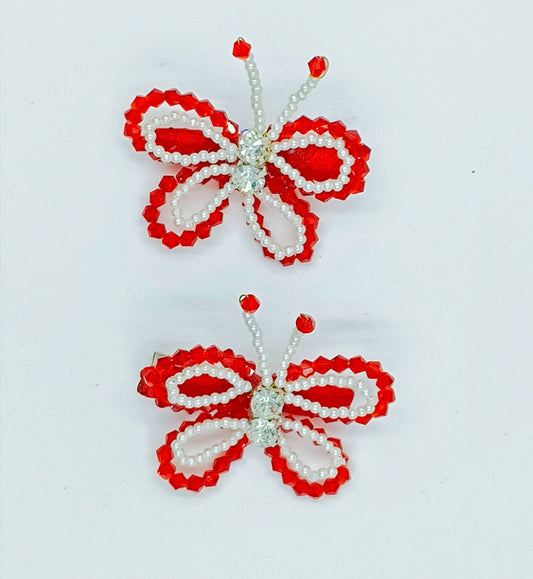 Choko Red Butterfly Beaded Kids Hairclips for Girls