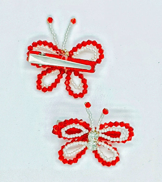Choko Red Butterfly Beaded Kids Hairclips for Girls