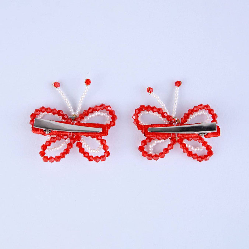 Choko Red Butterfly Beaded Kids Hairclips for Girls