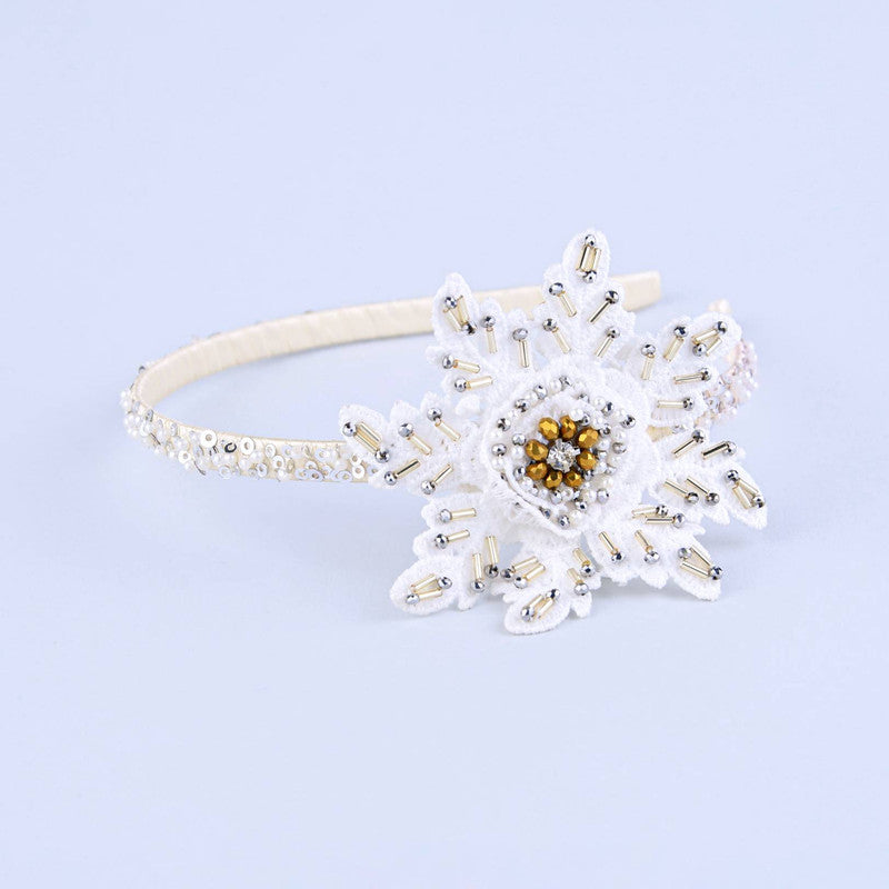 Choko Off White Rhinestone Embellished Kids Hairband for Girls