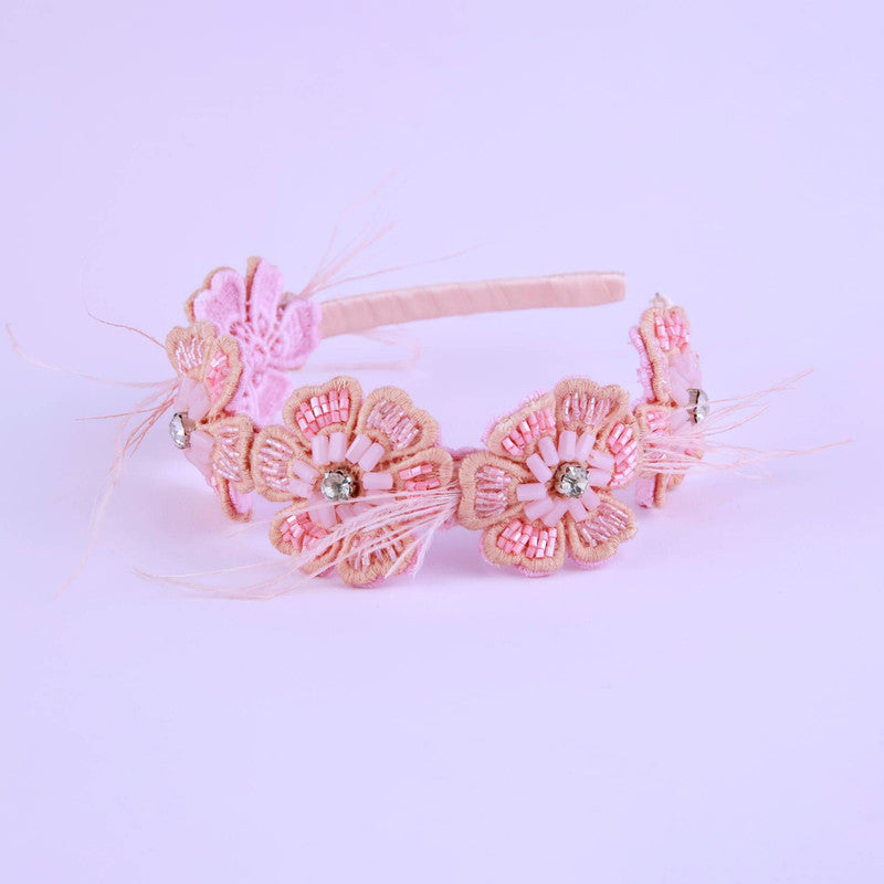 Pink Feathered Flower Hairband for Girls - Choko Kids' Accessory