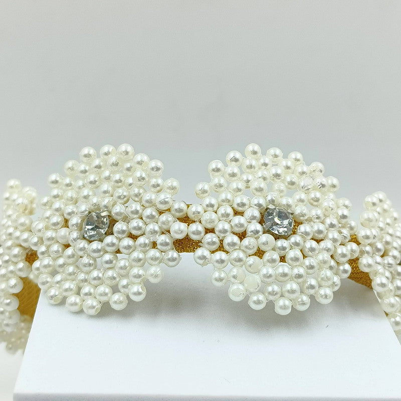 Golden White Beaded Hairband for Girls - Choko Kids' Accessory