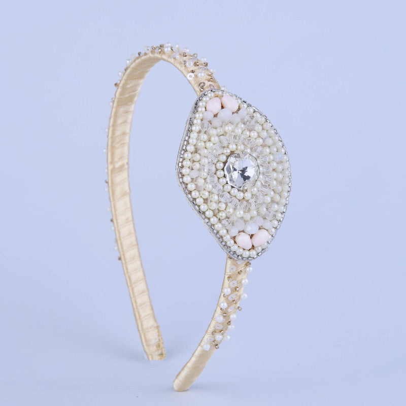 Choko Opulent Beige Oval Gem Hairband for Girls