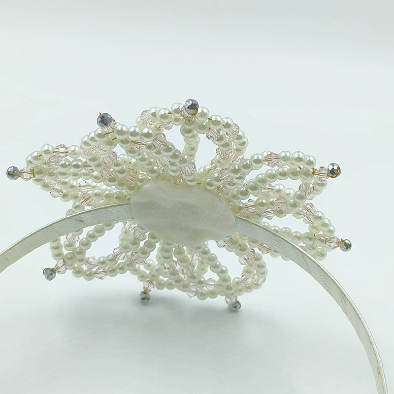 Choko Radiant Pearl Floral Hairband for Girls - Off White, Silver