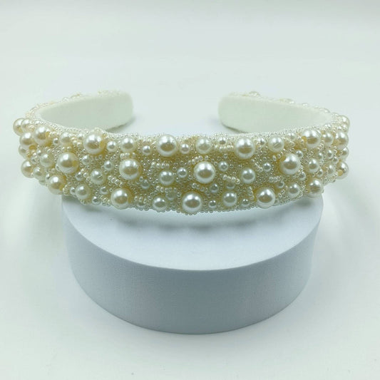 Choko Off White Satin & Crystal Kids Hairband for Girls
