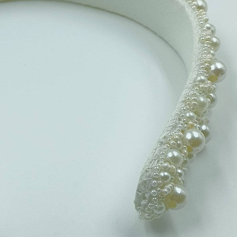 Choko Off White Satin & Crystal Kids Hairband for Girls