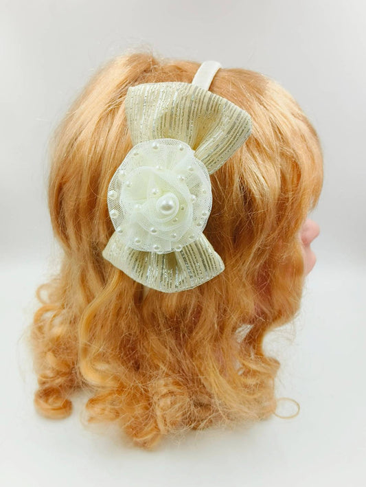 Choko Creamy Floral Bow Kids Hairband for Girls