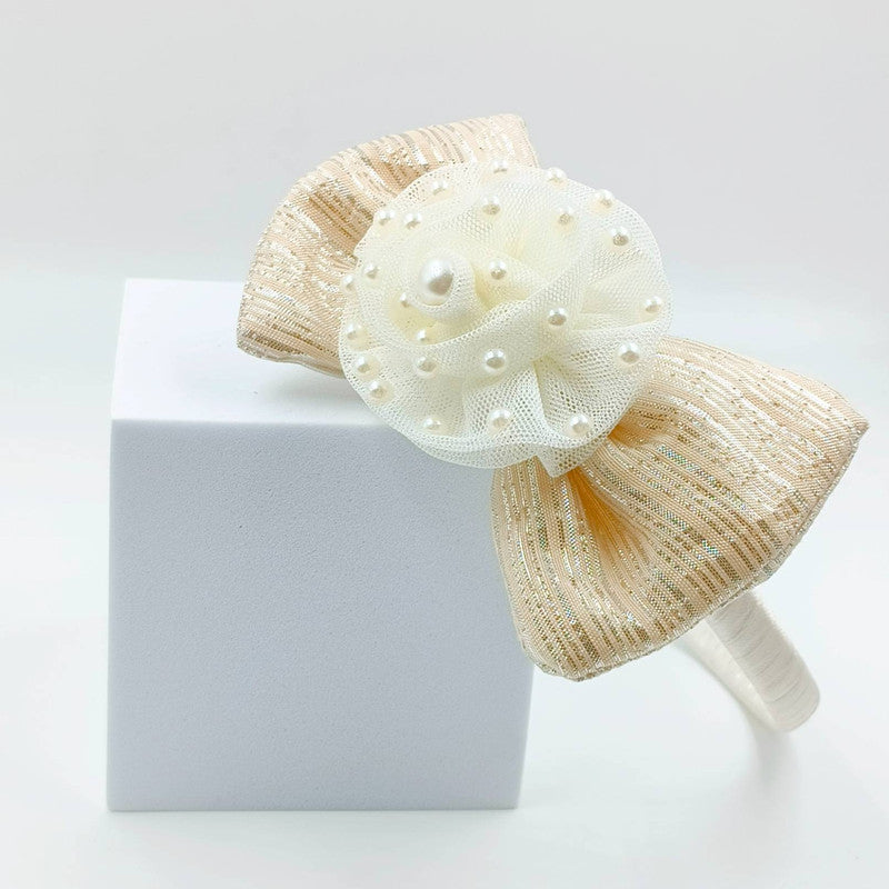 Choko Creamy Floral Bow Kids Hairband for Girls