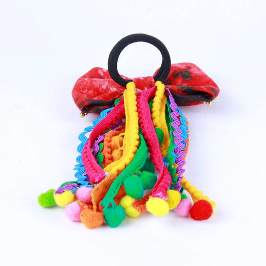 Red Pom-Pom Bow Hair Tie for Girls - Choko Kids' Accessory